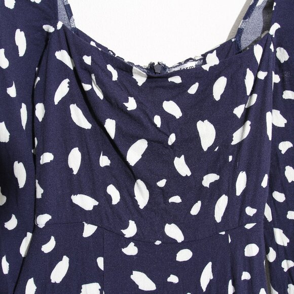 Reformation Sigmund Midi Dress Splatter Speckled Slit Navy Blue Long Sleeves 4 - Picture 3 of 16